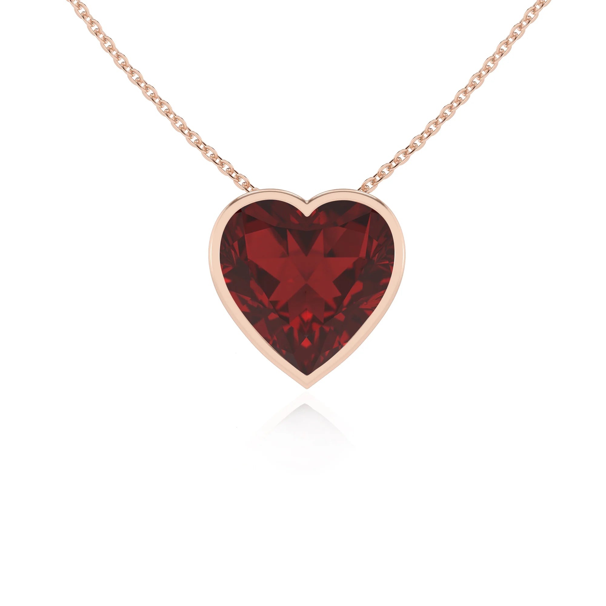 natural garnet heart solitaire necklaces in rose gold 