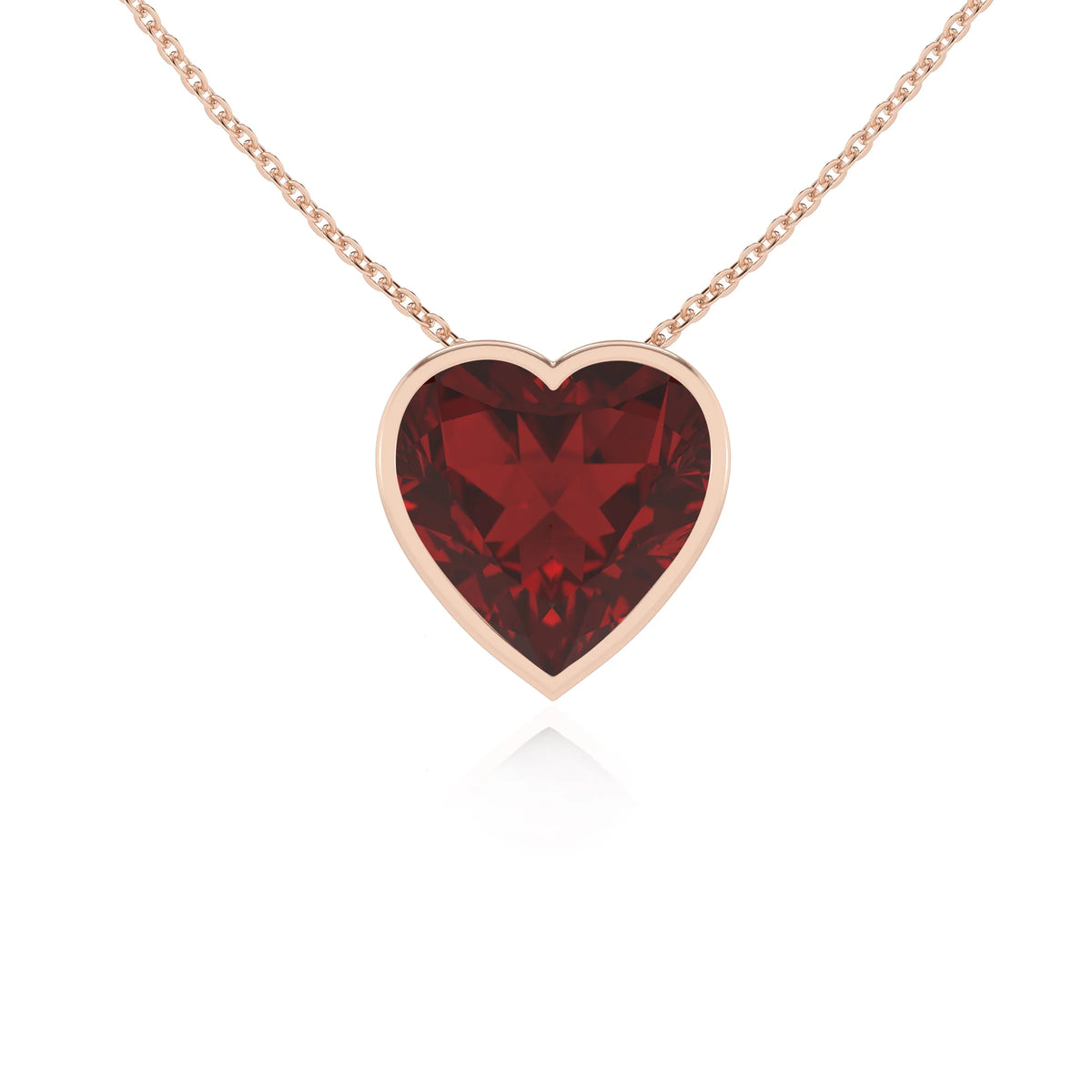 natural garnet heart solitaire necklaces in rose gold 