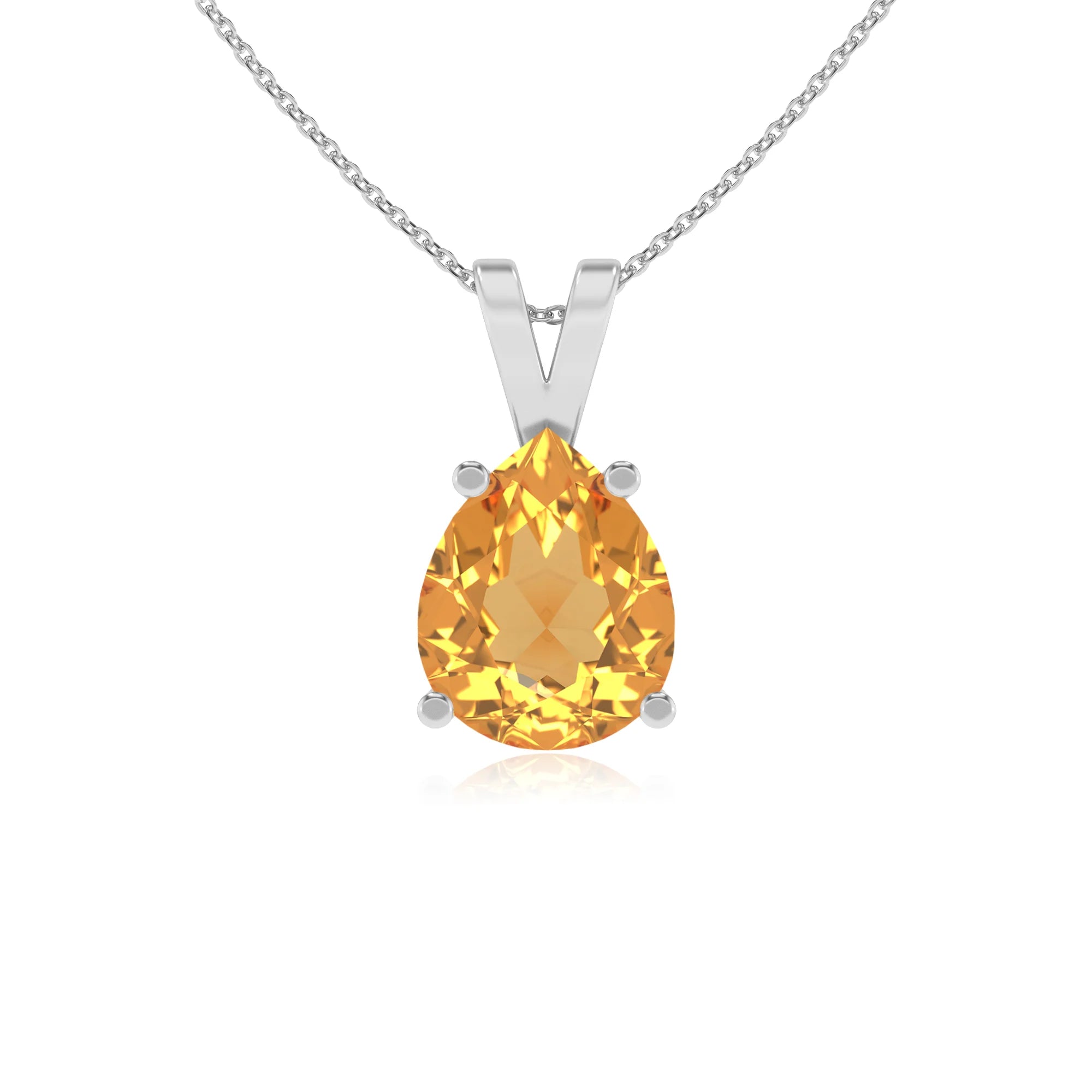 lab grown citrine pear solitaire v-bale necklaces in platinum 