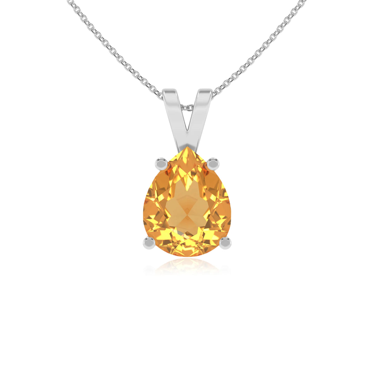 lab grown citrine pear solitaire v-bale necklaces in platinum 