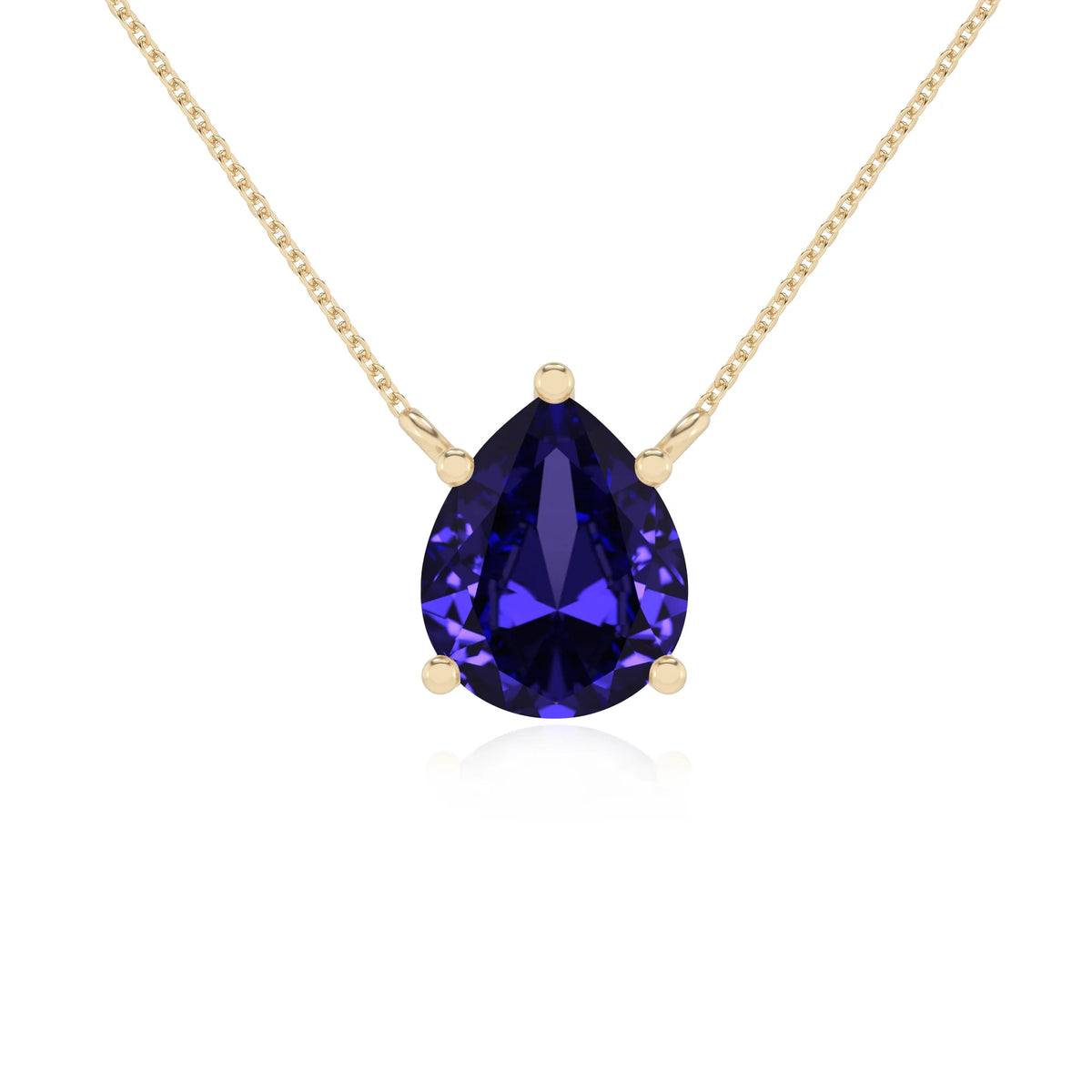 lab grown tanzanite pear solitaire necklaces in yellow gold 