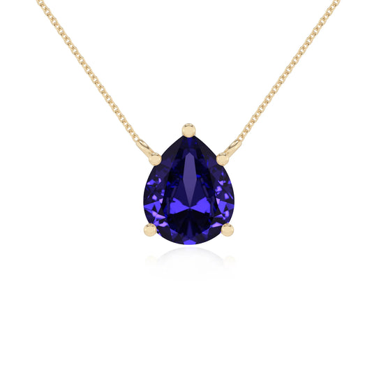lab grown tanzanite pear solitaire necklaces in yellow gold 