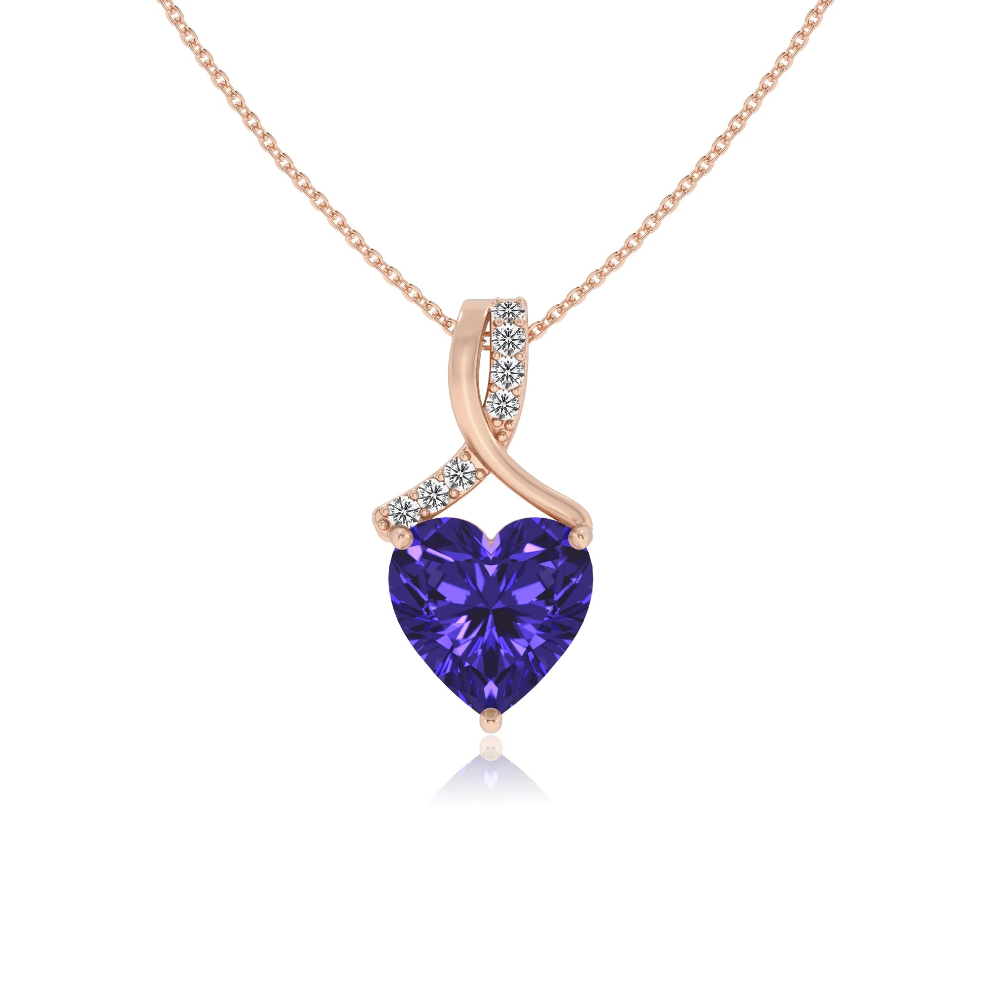 lab grown tanzanite heart solitaire necklaces in rose gold 