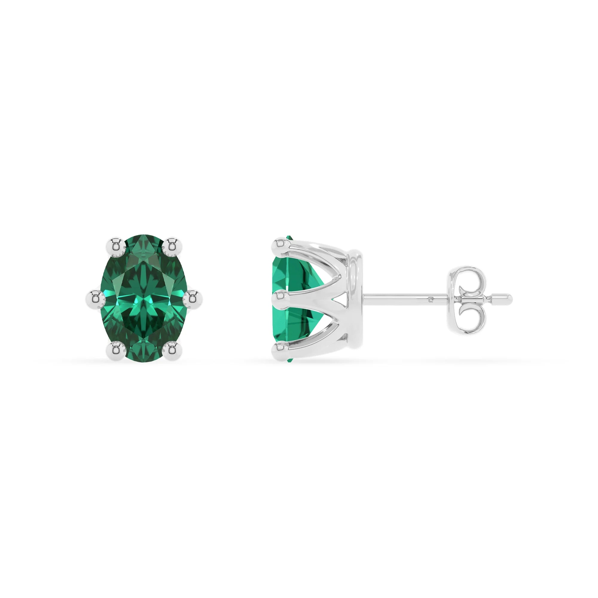 lab grown emerald oval stud earrings in white gold 