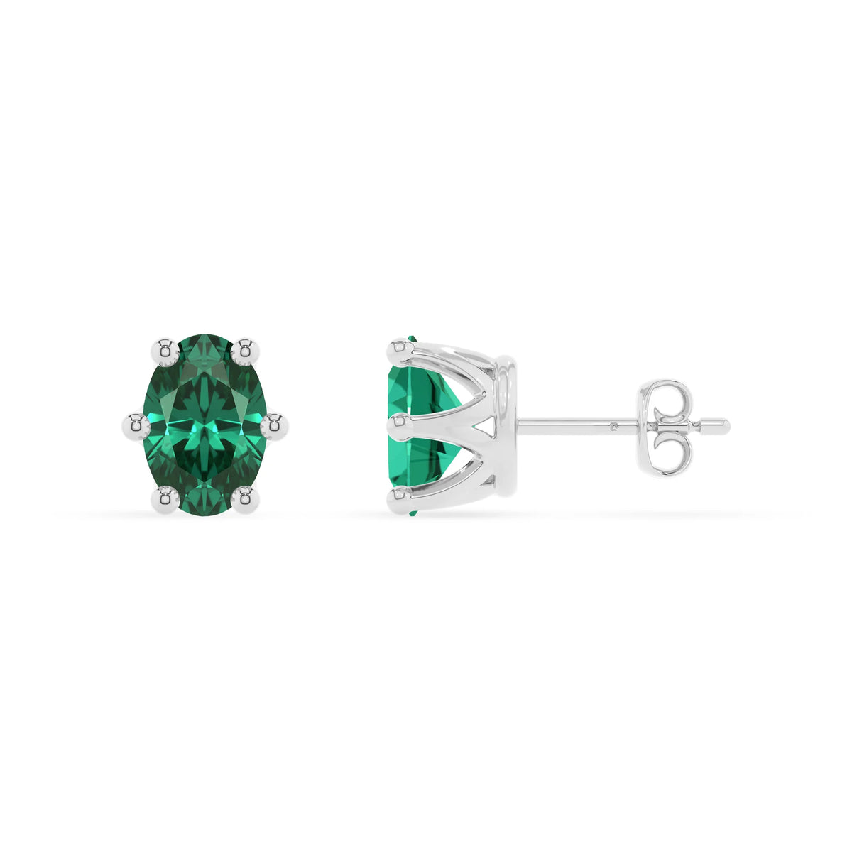 lab grown emerald oval stud earrings in white gold 