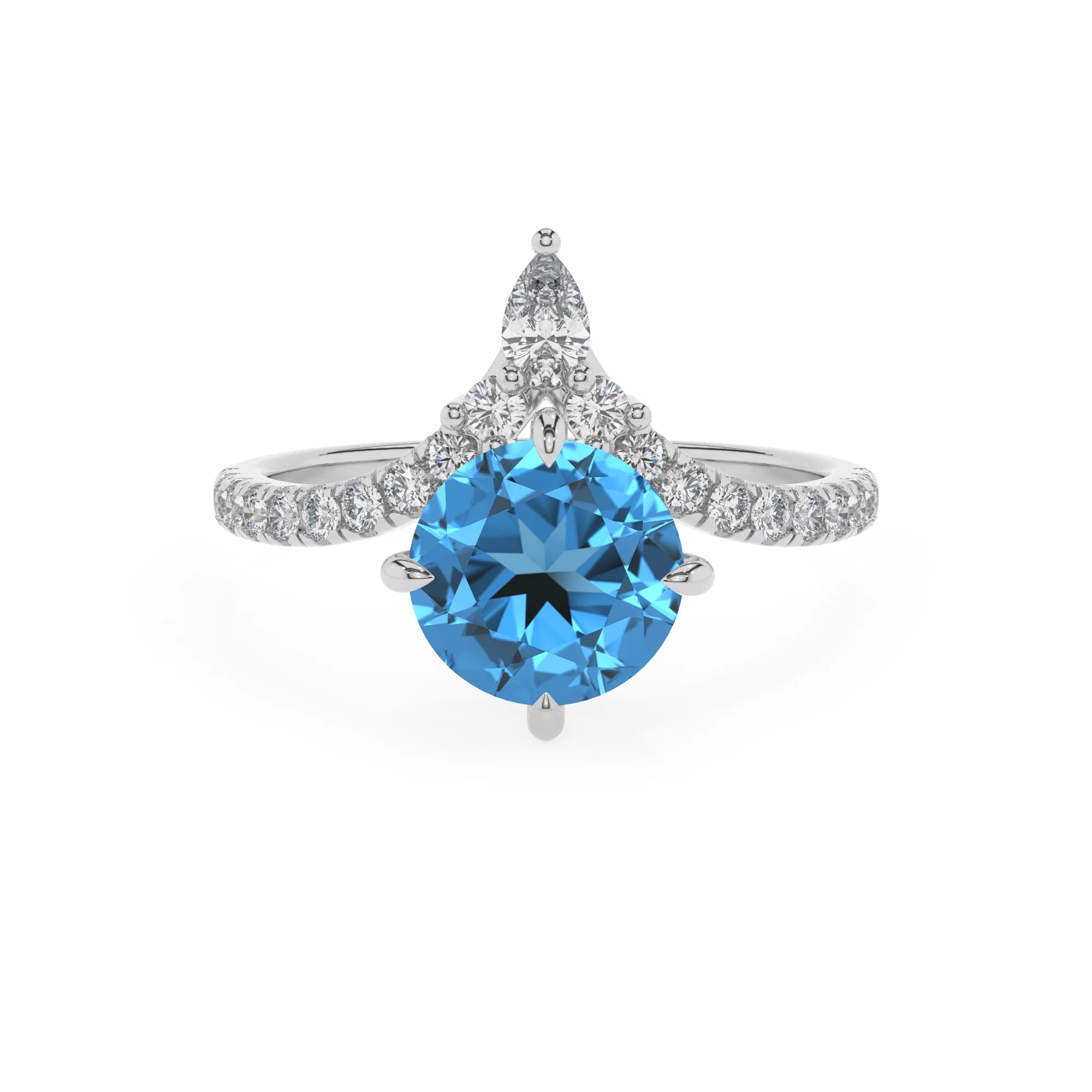 natural swiss-blue-topaz round solitaire rings in white gold 