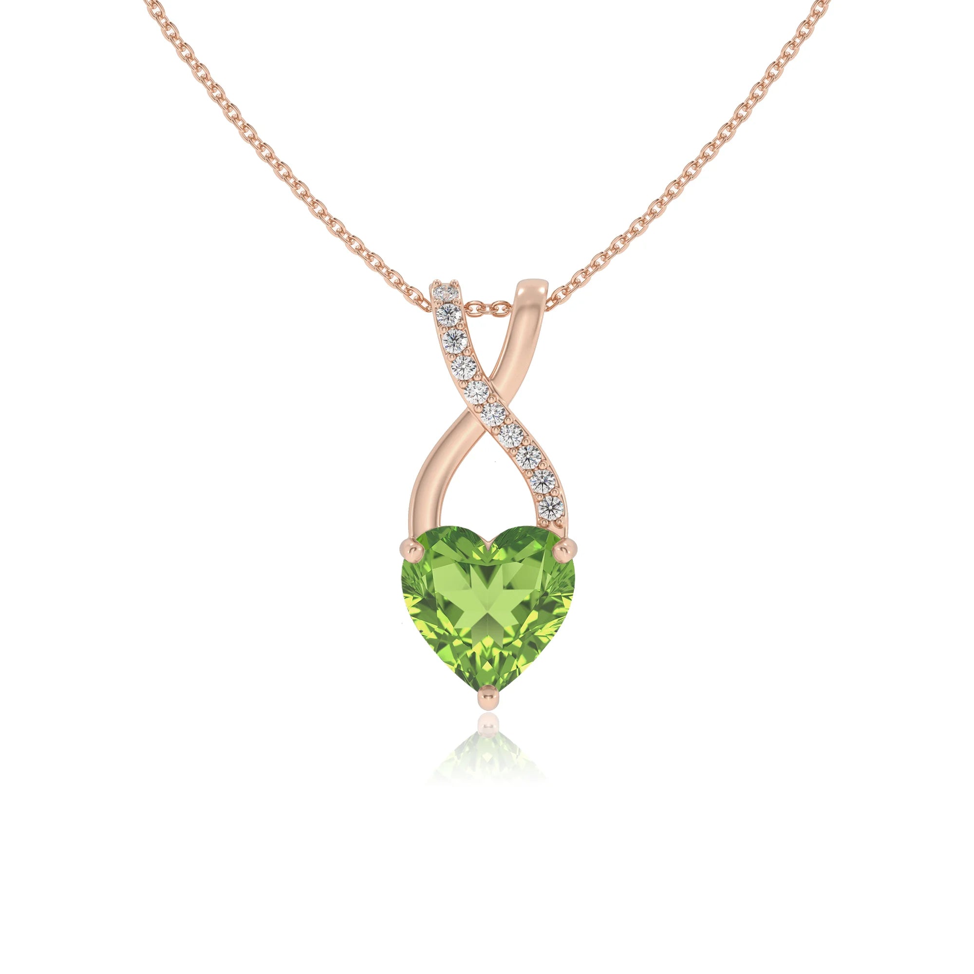 natural peridot heart solitaire necklaces in rose gold 