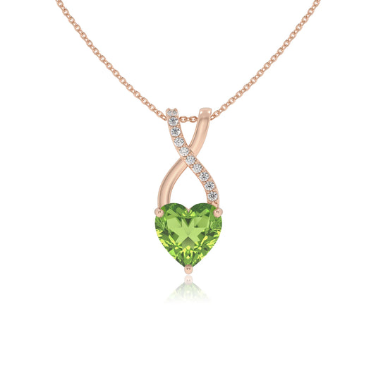 natural peridot heart solitaire necklaces in rose gold 