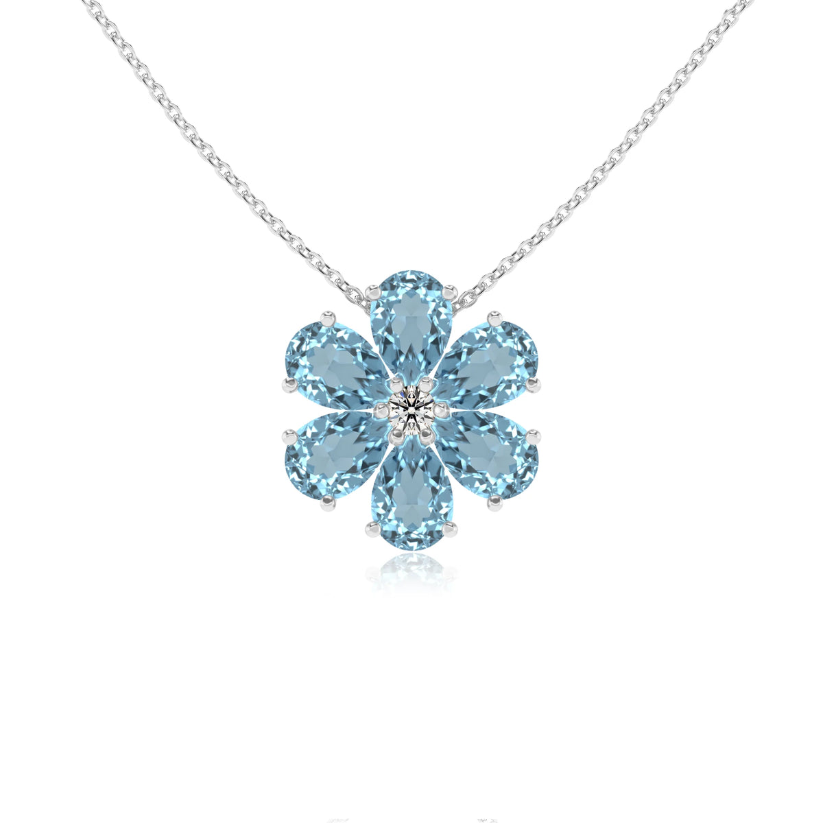 lab grown aquamarine pear solitaire necklaces in sterling silver 