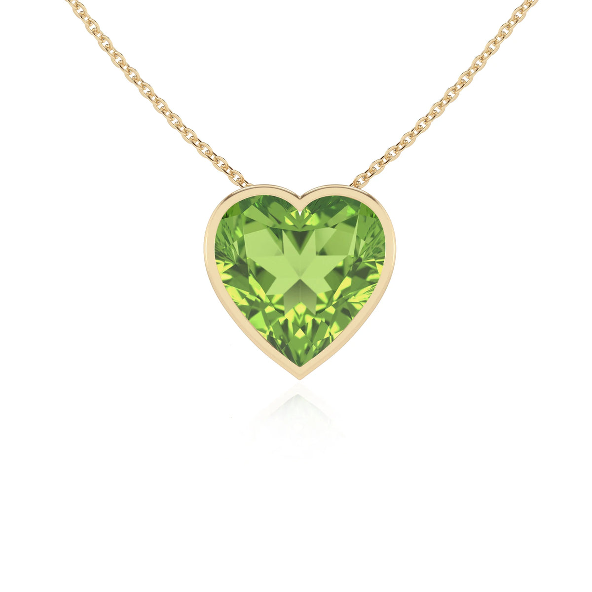 natural peridot heart solitaire necklaces in yellow gold 