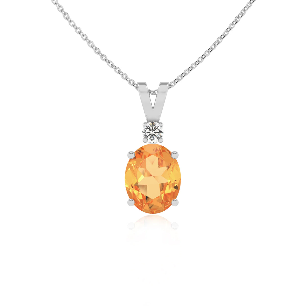 lab grown citrine oval solitaire v-bale necklaces in sterling silver 
