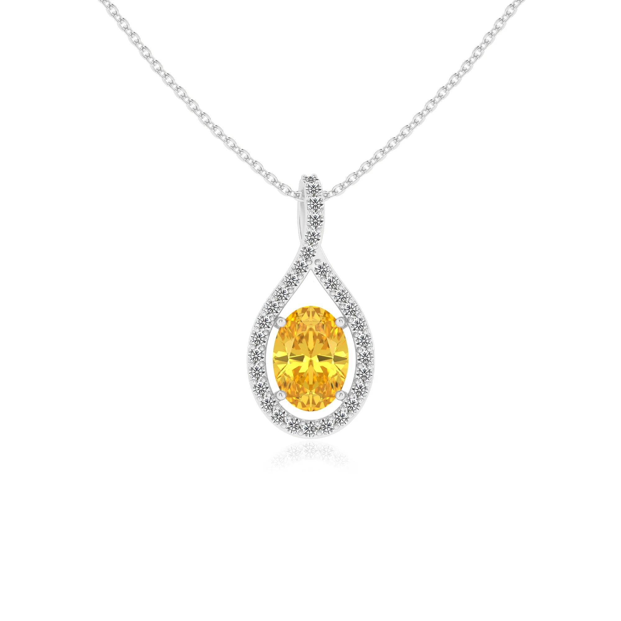 lab grown yellow-sapphire oval solitaire necklaces in white gold 