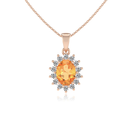 lab grown citrine oval halo necklaces in rose gold 