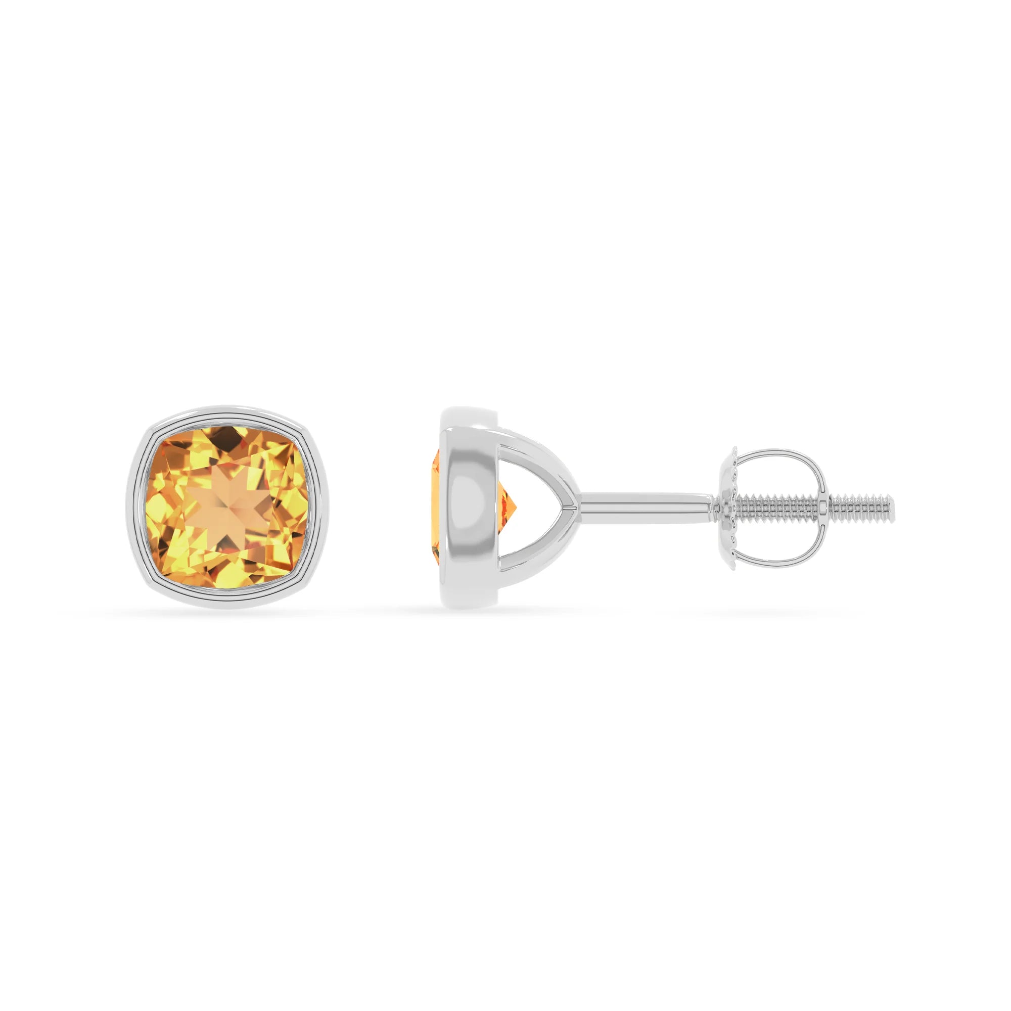 lab grown citrine cushion stud earrings in white gold 