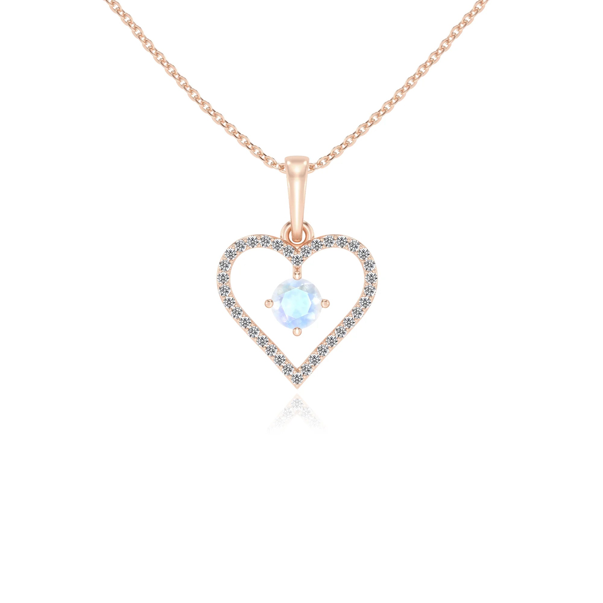 natural rainbow-moonstone round infinity necklaces in rose gold 