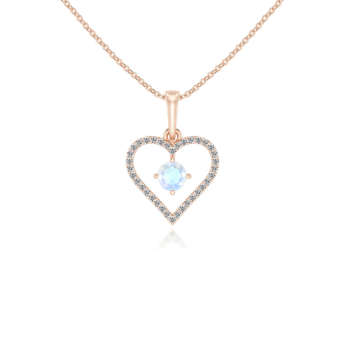 natural rainbow-moonstone round infinity necklaces in rose gold 