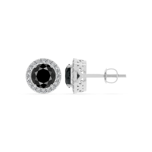 natural black onyx round stud earrings in sterling silver 
