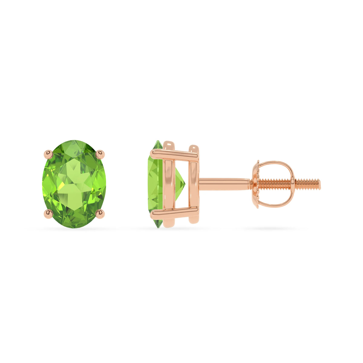 natural peridot oval stud earrings in rose gold 