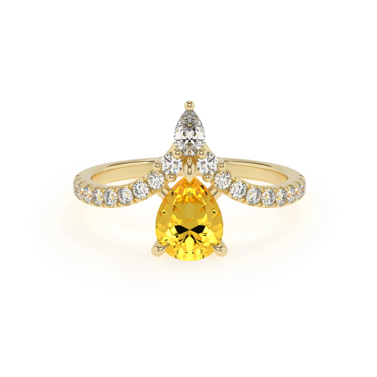 lab grown yellow-sapphire pear solitaire rings in yellow gold 