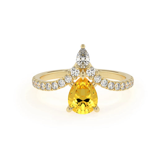 lab grown yellow-sapphire pear solitaire rings in yellow gold 