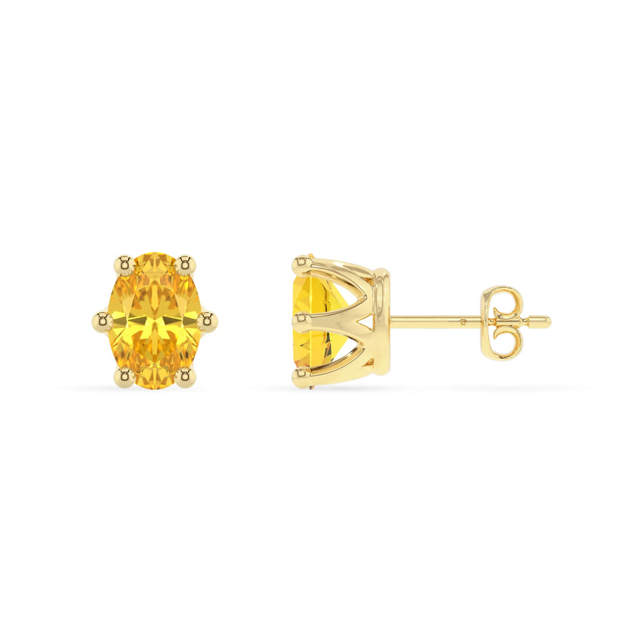 lab grown yellow sapphire oval stud earrings in yellow gold 