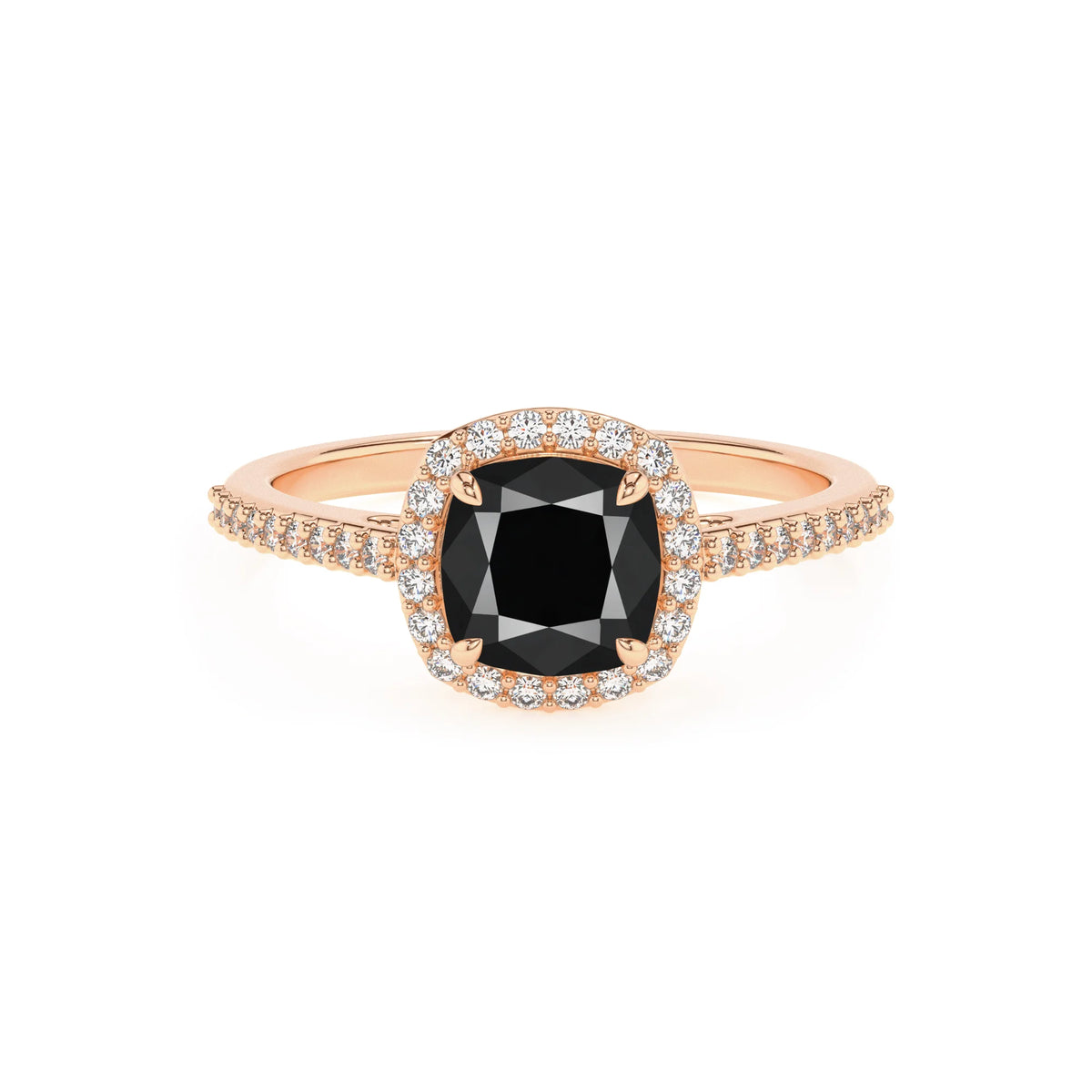 natural black-onyx cushion solitaire rings in rose gold 
