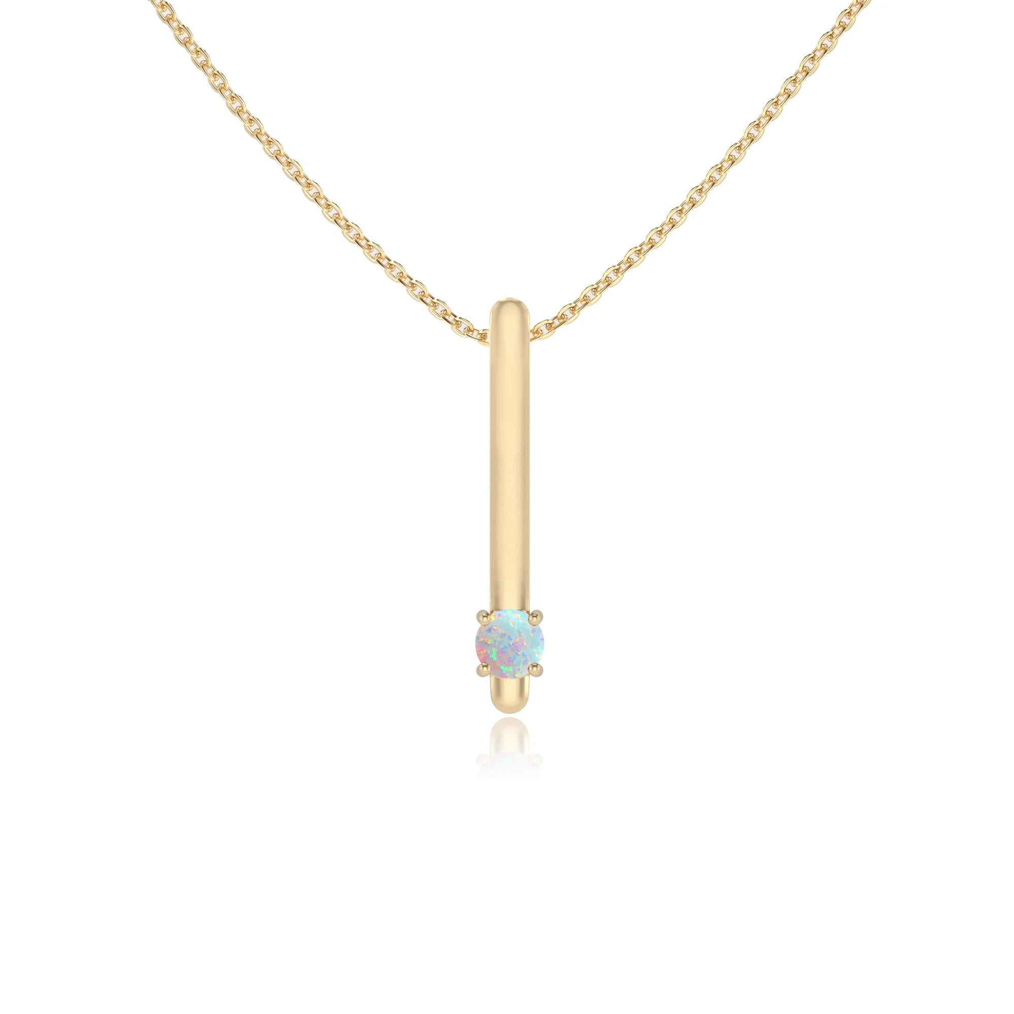 lab grown opal round bar necklaces in yellow gold 