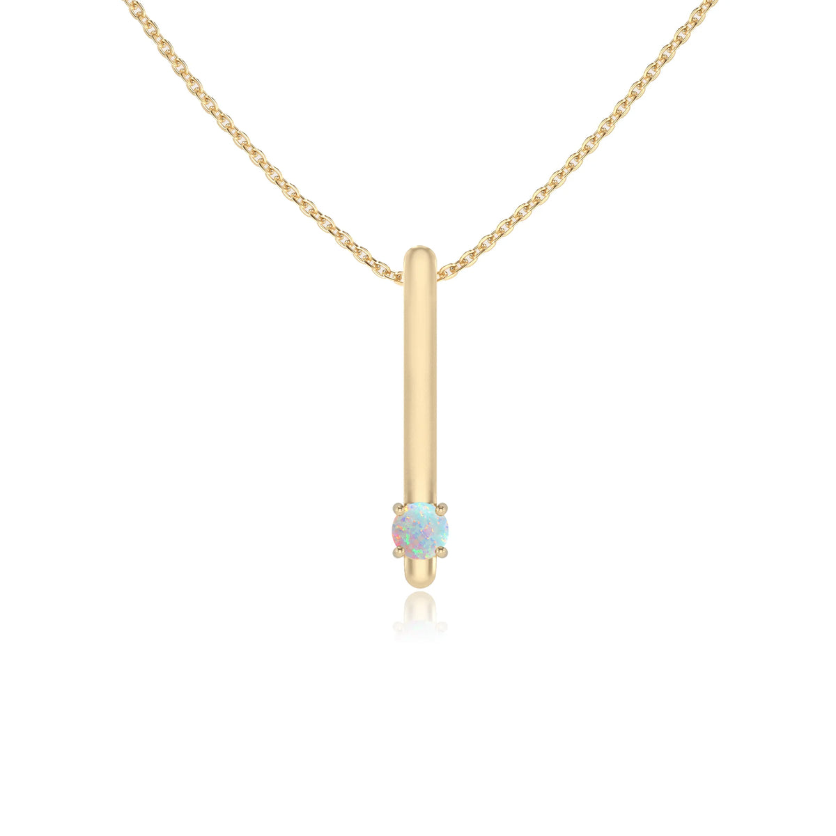 lab grown opal round bar necklaces in yellow gold 