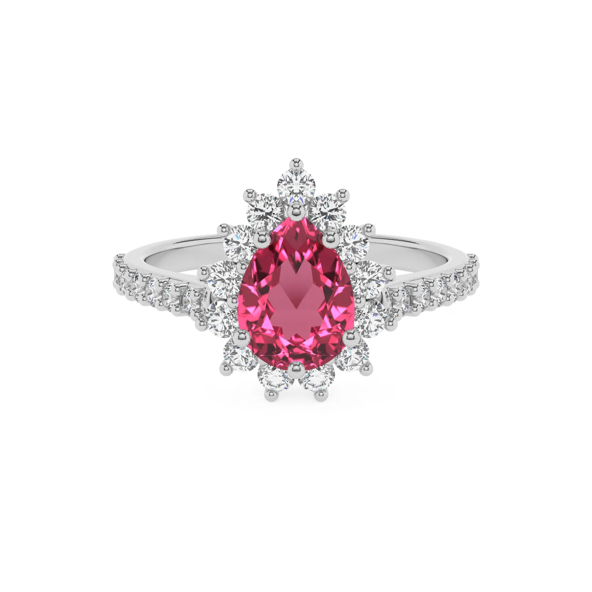 lab grown pink-tourmaline pear solitaire rings in platinum 