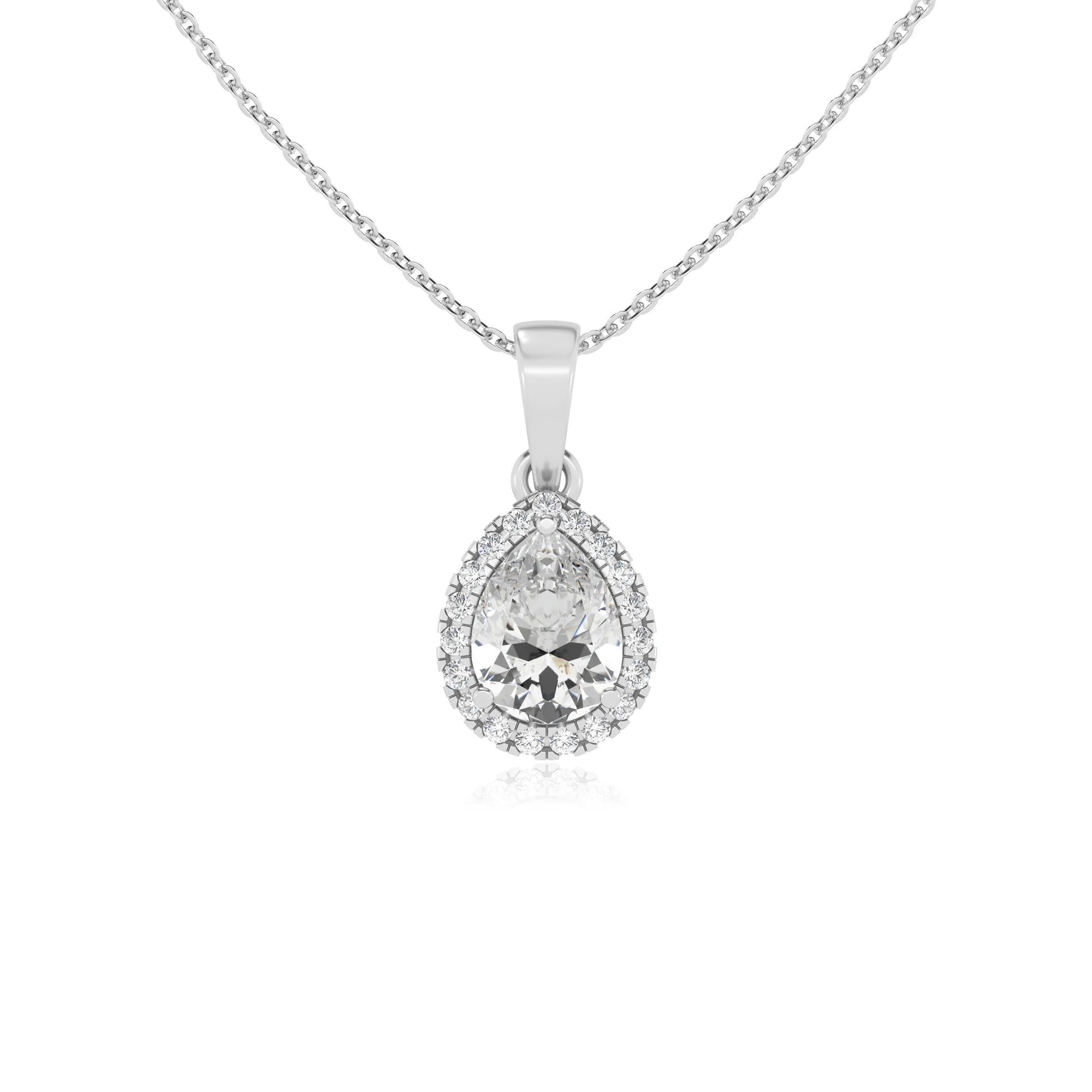 lab grown moissanite pear solitaire necklaces in white gold 