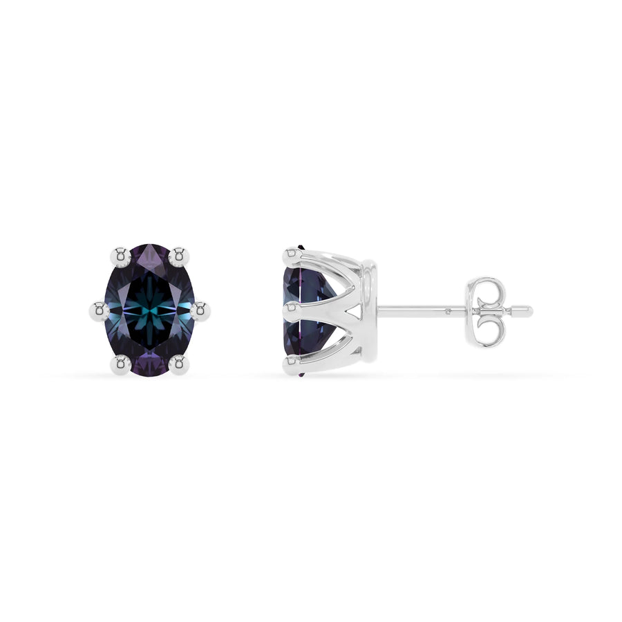 lab grown alexandrite oval stud earrings in sterling silver 