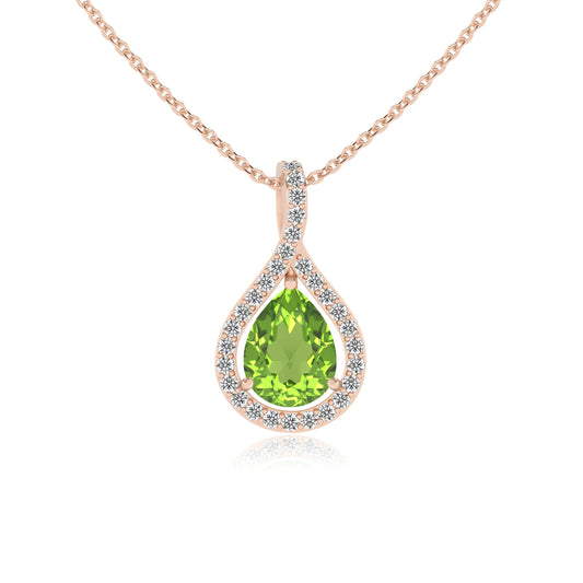 natural peridot pear solitaire necklaces in rose gold 