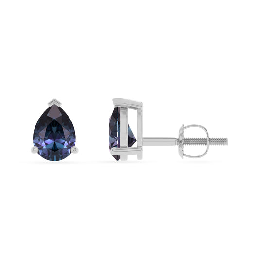 lab grown alexandrite pear stud earrings in white gold 