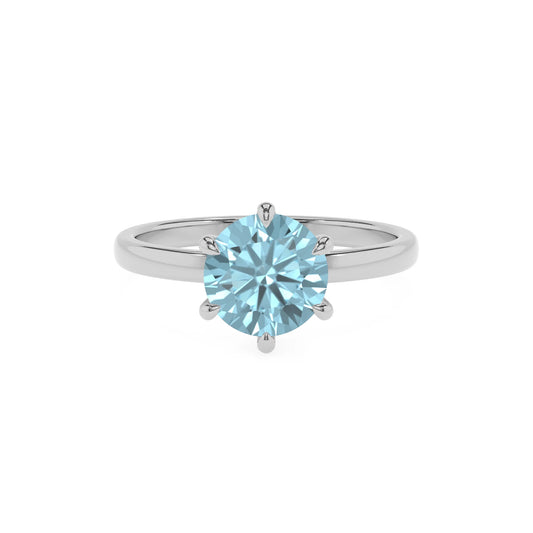 lab grown aquamarine round solitaire rings in white gold 
