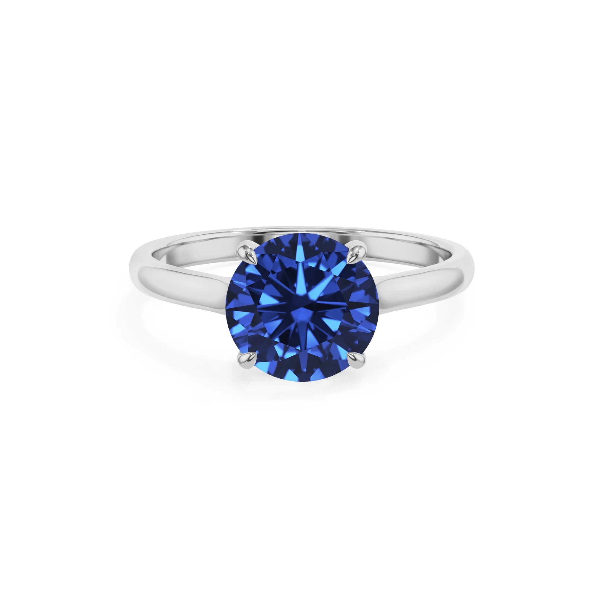 lab grown blue-sapphire round solitaire rings in white gold 