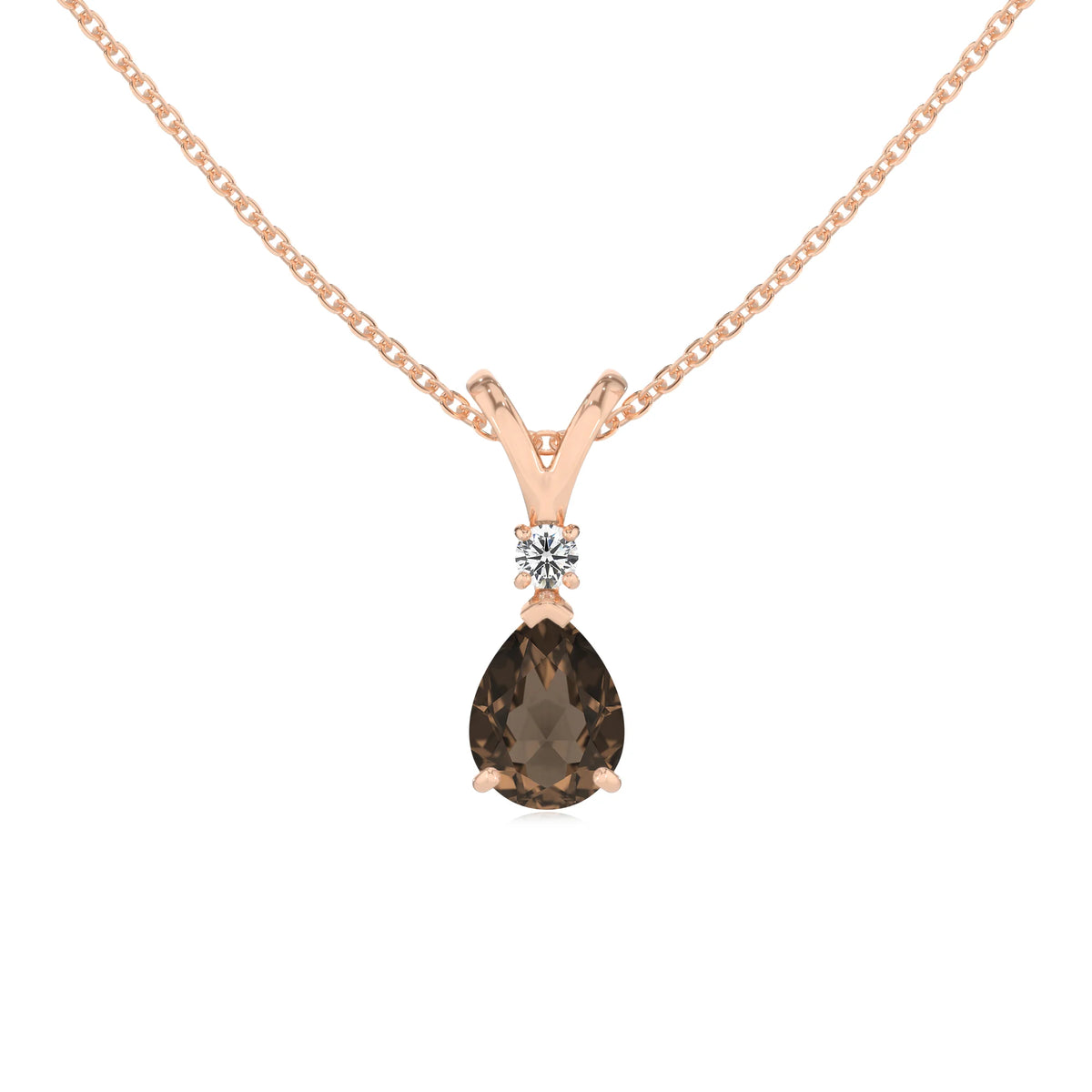 natural smoky-quartz pear solitaire v-bale necklaces in rose gold 