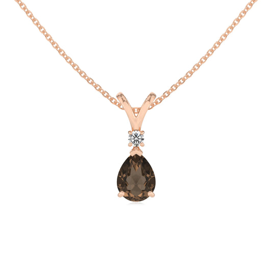 natural smoky-quartz pear solitaire v-bale necklaces in rose gold 