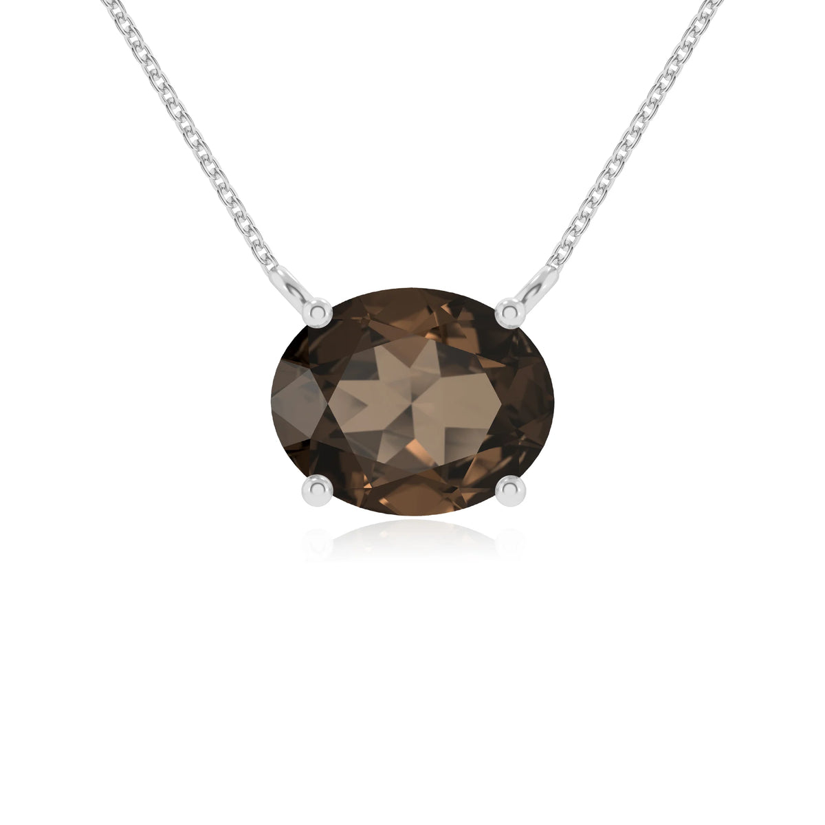 natural smoky-quartz oval solitaire necklaces in sterling silver 