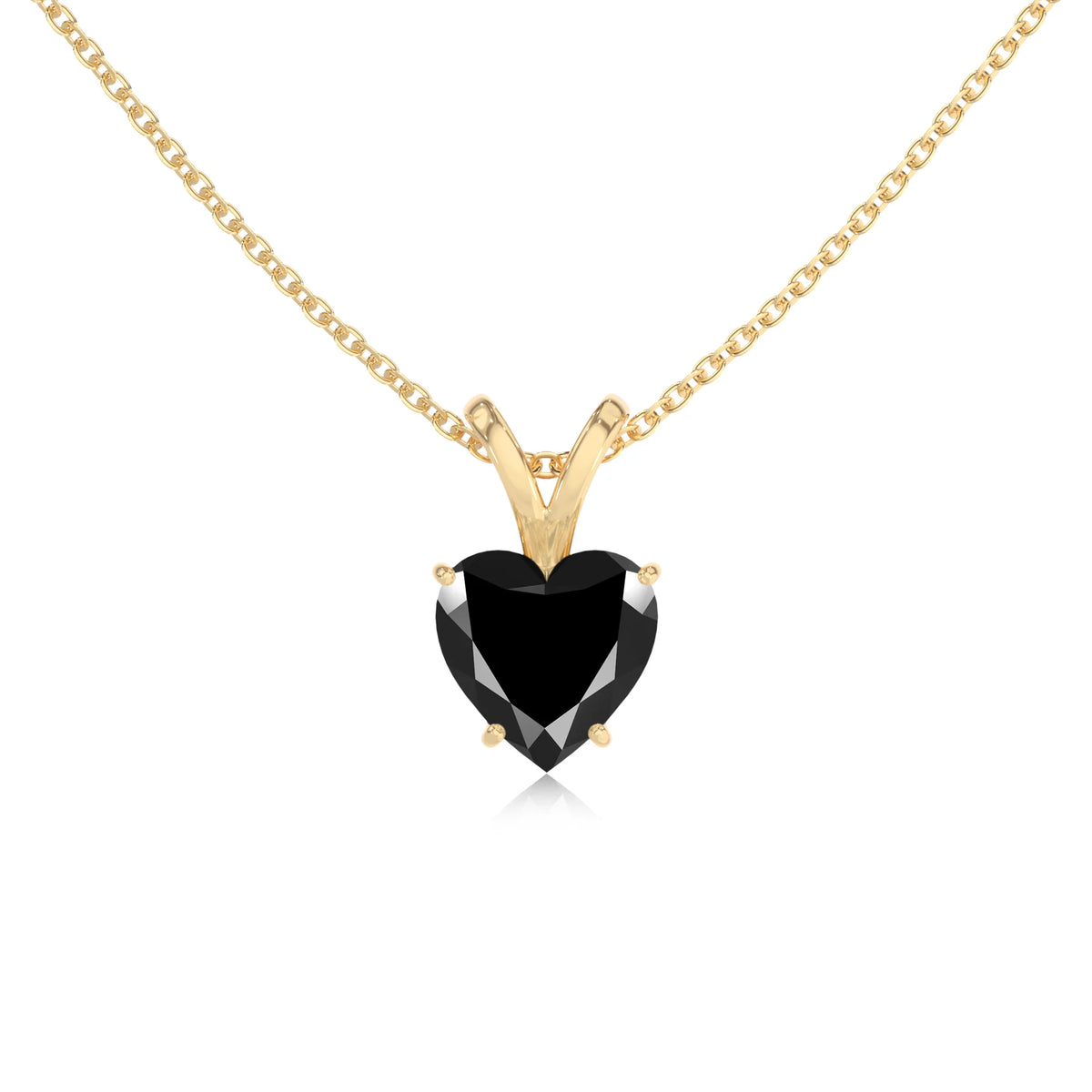 natural black-onyx heart solitaire v-bale necklaces in yellow gold 