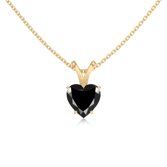 natural black-onyx heart solitaire v-bale necklaces in yellow gold 
