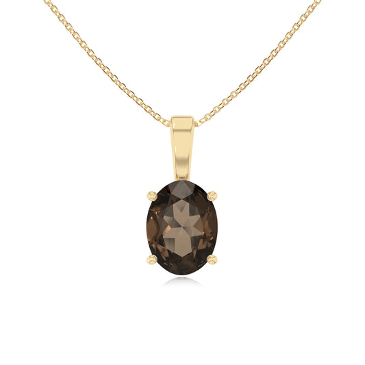 natural smoky-quartz oval solitaire necklaces in yellow gold 