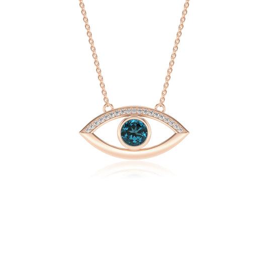 natural london-blue-topaz round solitaire necklaces in rose gold 