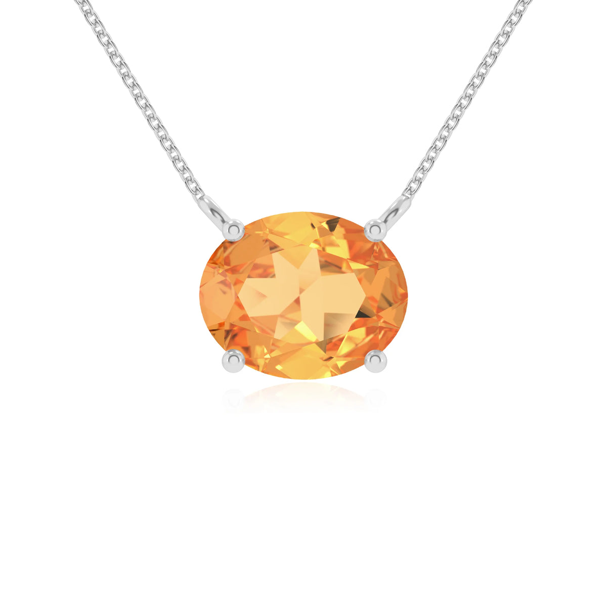 lab grown citrine oval solitaire necklaces in platinum 
