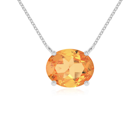 lab grown citrine oval solitaire necklaces in platinum 