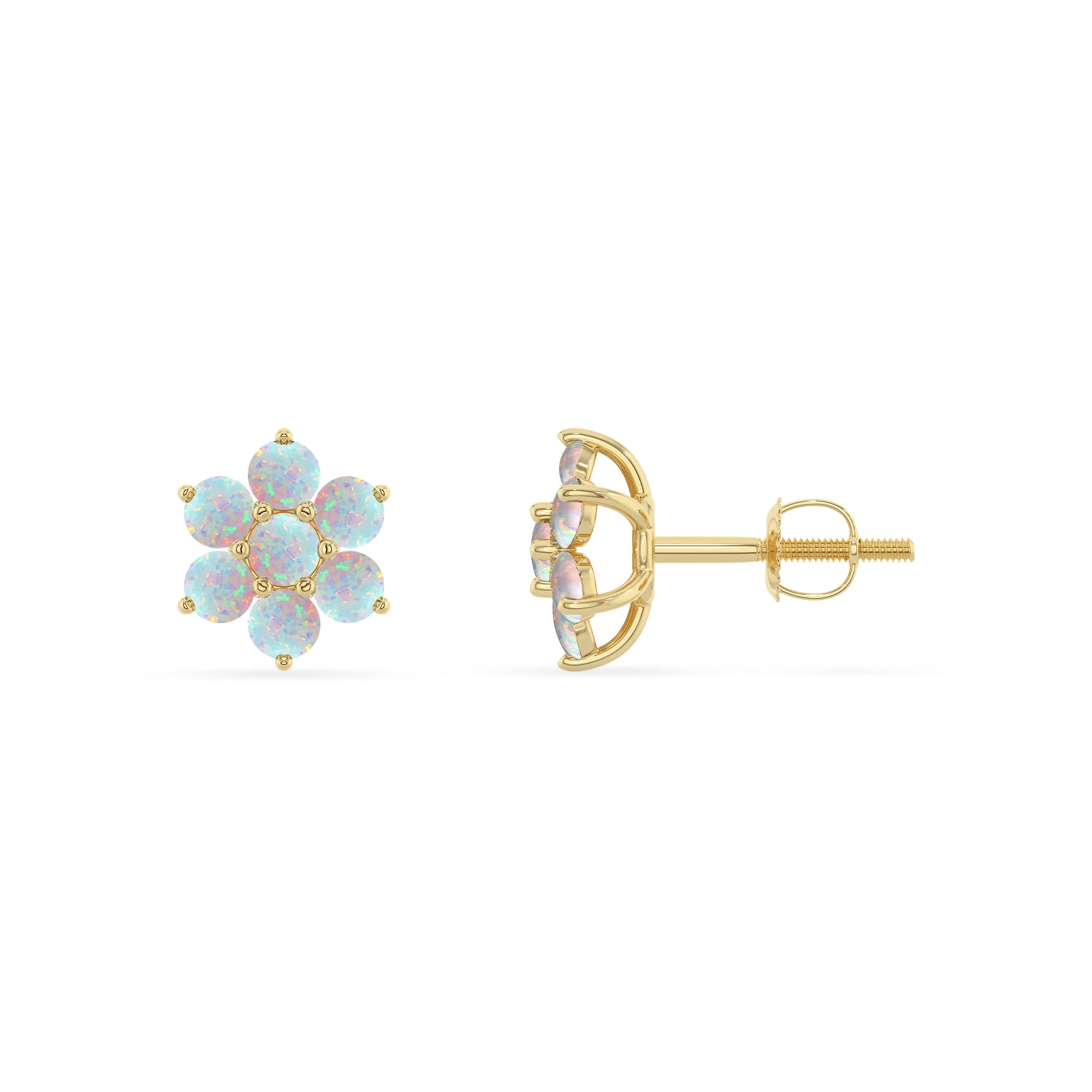 lab grown opal round stud earrings in yellow gold 