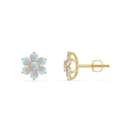 lab grown opal round stud earrings in yellow gold 