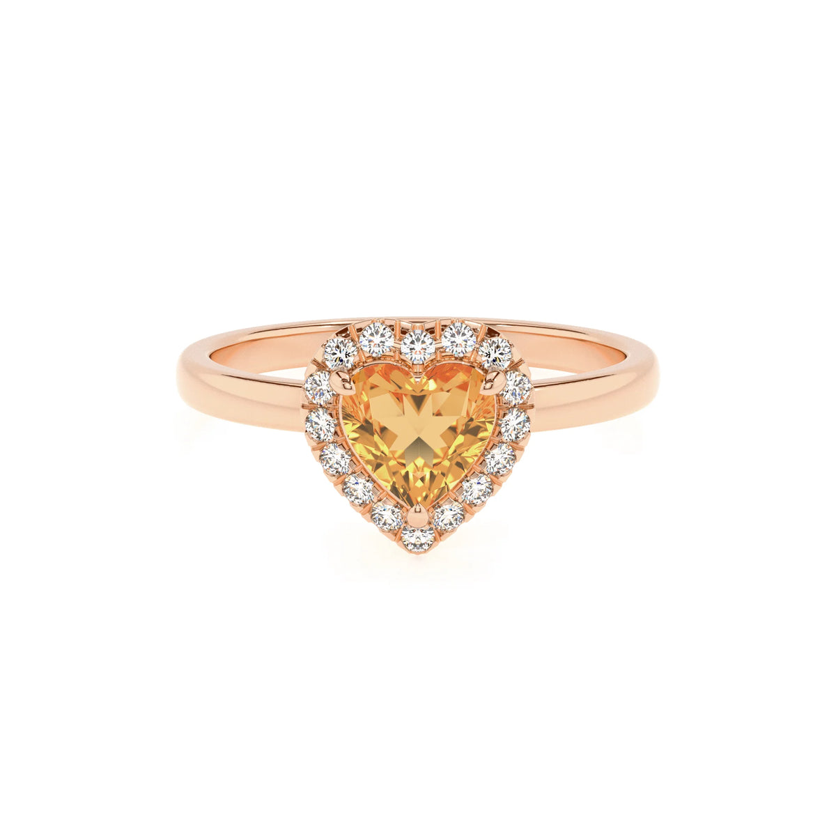 lab grown citrine heart solitaire rings in rose gold 