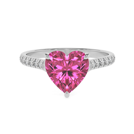 lab grown pink-sapphire heart half eternity solitaire engagement rings in sterling silver 