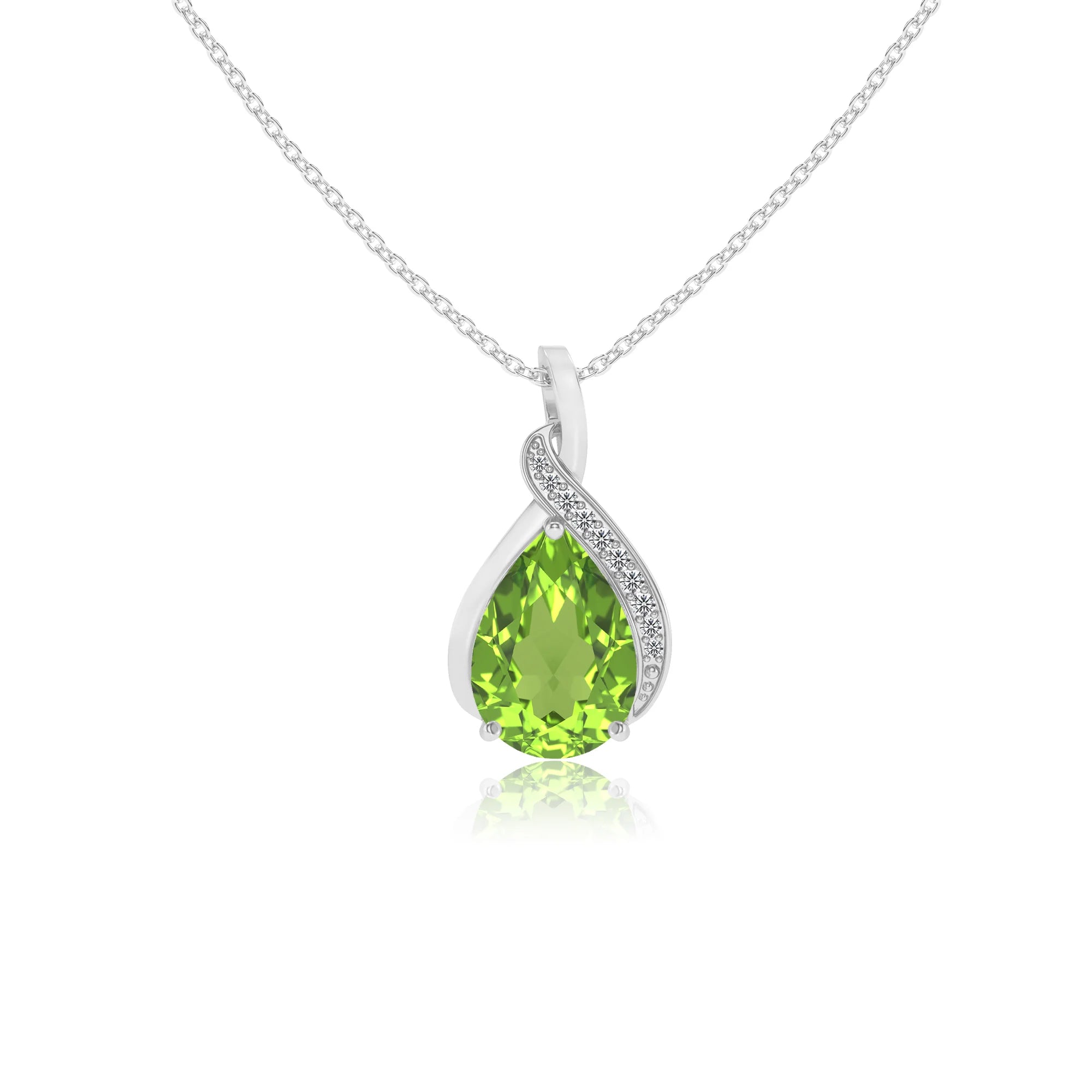 natural peridot pear solitaire necklaces in white gold 