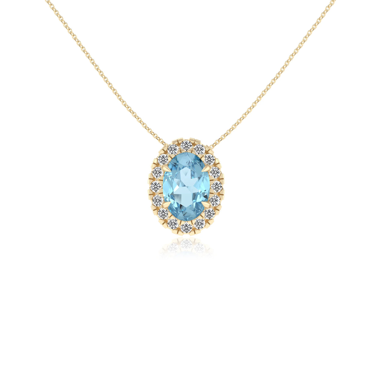 lab grown aquamarine oval solitaire necklaces in yellow gold 